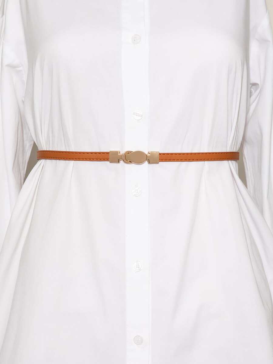 金屬扣細腰帶 - 棕色 - 查看 1