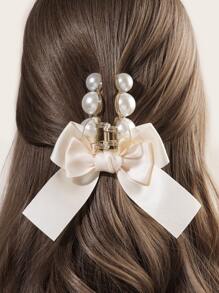 仿珍珠蝴蝶结发爪，发夹，发卡，发爪，复古优雅风格发饰，情人节礼物，情人节发夹，发卡，发夹，发抓夹，发卡，蝴蝶结配饰，学校用品，大学用品，珍珠发饰，秋冬季度假装扮发爪夹，女士情人节礼物，夏季海滩 - 白色 - 查看 12