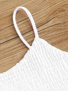 Plain Smocked Bikini For Summer Beach Vocation - White - View 4