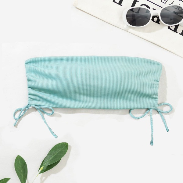 

Drawstring Side Bandeau Bikini Top, Baby blue
