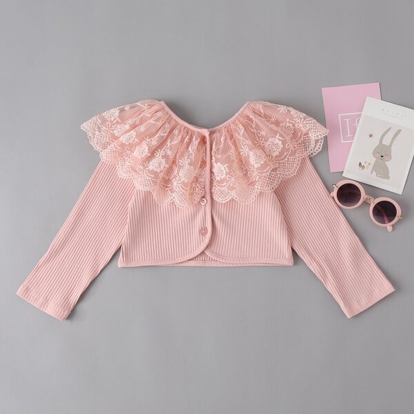 

Toddler Girls Floral Embroidery Mesh Overlay Jacket, Pink
