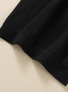 SHEIN Girls Striped Tape Side Sweatshirt & Joggers - Black - View 3