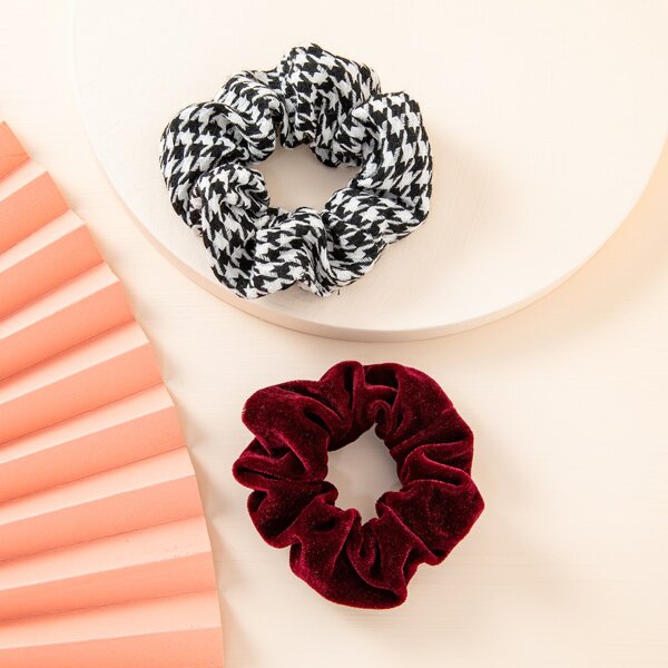 

2pcs Houndstooth Pattern Scrunchies, Multicolor