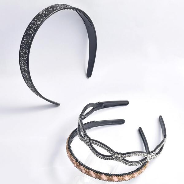 

3pcs Rhinestone Decor Headband, Multicolor