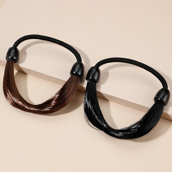 

2pcs Wig Detail Hair Tie, Multicolor