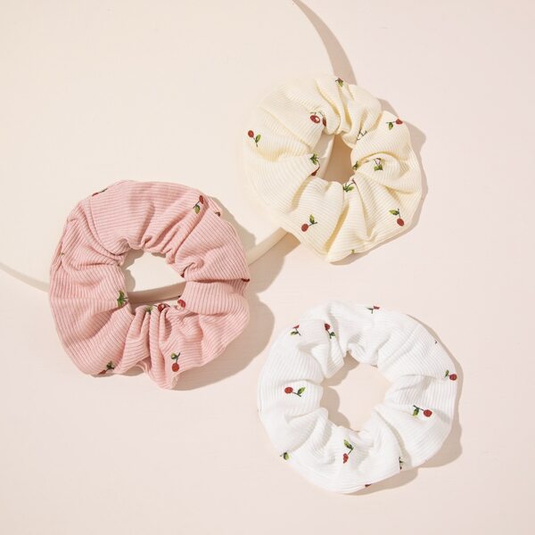 

3pcs Cherry Print Scrunchie, Multicolor