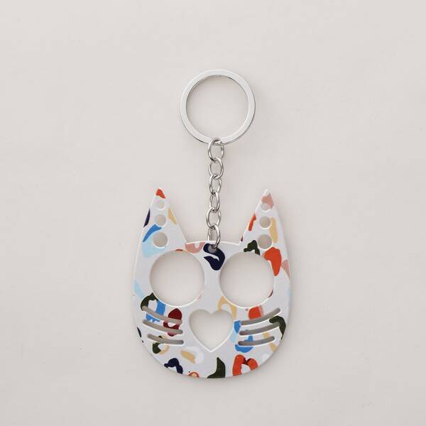 

Cartoon Cat Head Design Keychain, Multicolor