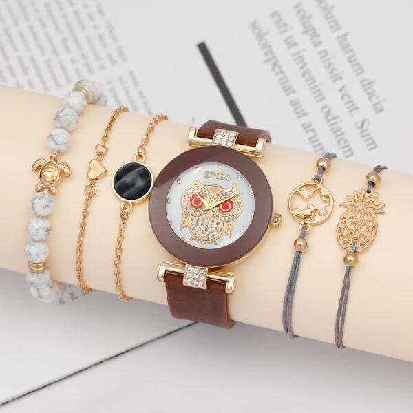 

1pc Owl Dial Quartz Watch & 5pcs Bracelet