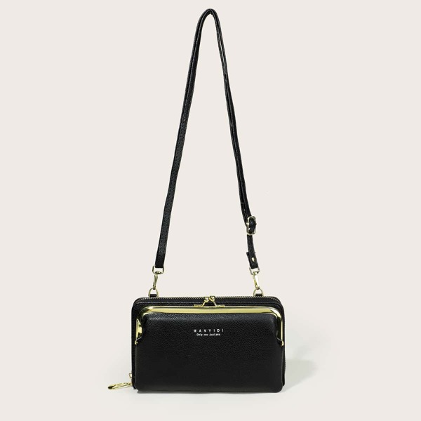 

Minimalist Clip Top Letter Graphic Square Bag, Black