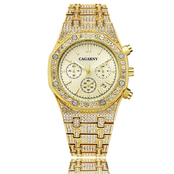 

Men Rhinestone Decor Triple Dial Date Quartz Watch