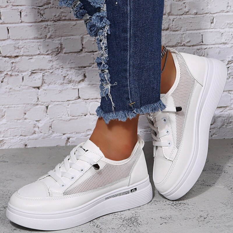 

Minimalist Lace-up Front Hollow Out Design Skate Shoes, White
