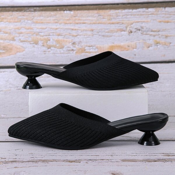 

Minimalist Point Toe Sculpture Heeled Mules, Black