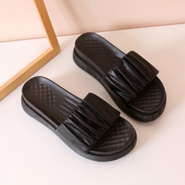 

Minimalist Ruched Detail Wedge Sandals, Black