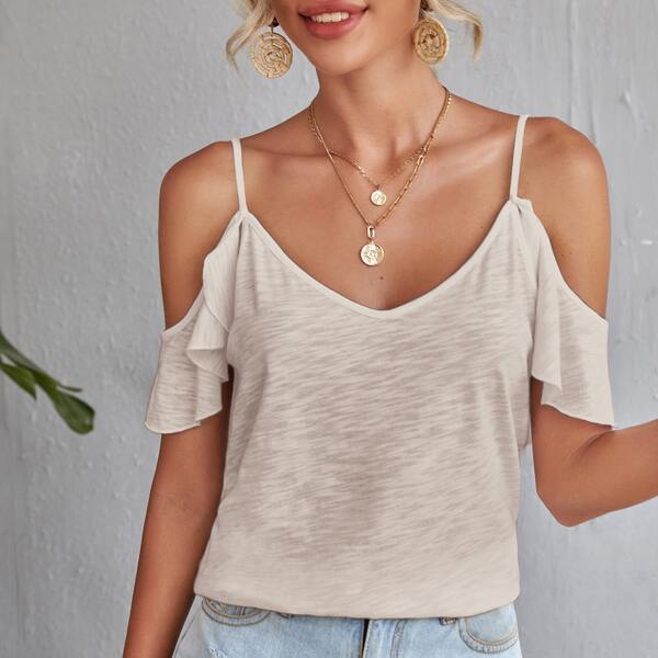 

Marled Cold Shoulder Tee, Apricot