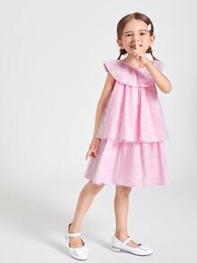 SHEIN Toddler Girls Heart Print Layered Hem Dress