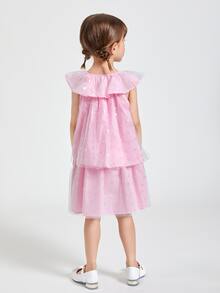 SHEIN Toddler Girls Heart Print Layered Hem Dress