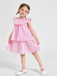 SHEIN Toddler Girls Heart Print Layered Hem Dress