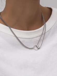 Simple Solid Necklace - Silver - View 1