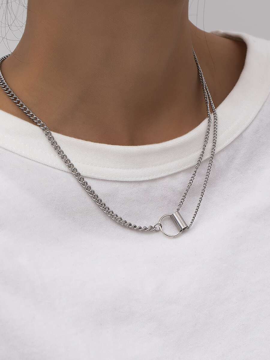 Simple Solid Necklace - Silver - View 1