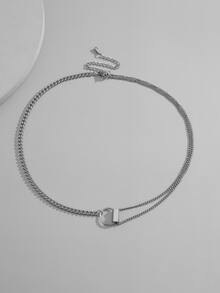 Simple Solid Necklace - Silver - View 2