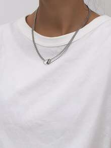 Simple Solid Necklace - Silver - View 4