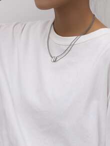 Simple Solid Necklace - Silver - View 5