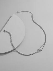 Simple Solid Necklace - Silver - View 7