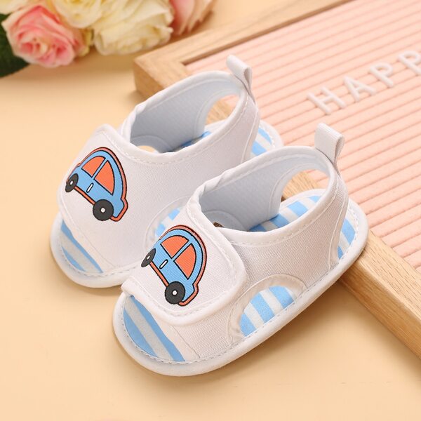 

Baby Boy Cartoon Car Graphic Slingback Sandals, White