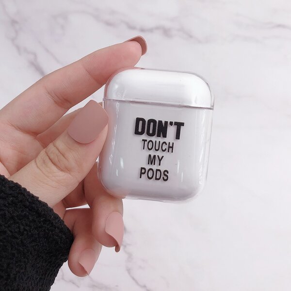 

Прозрачный чехол для Airpods с текстовым принтом