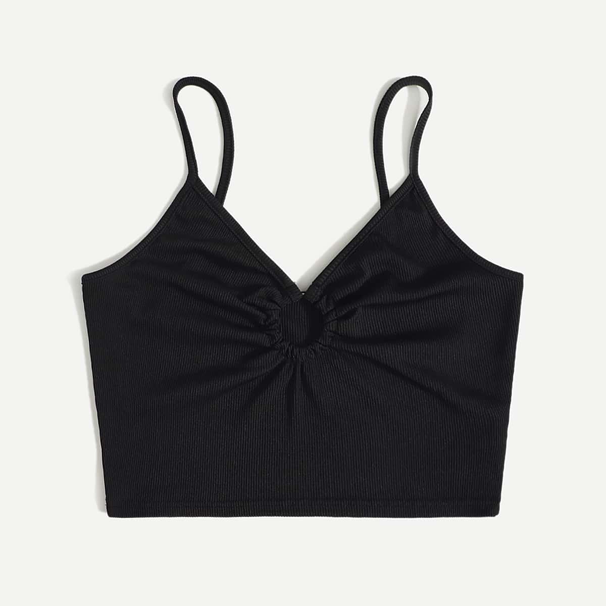 

Solid Ring Detail Cami Top, Black