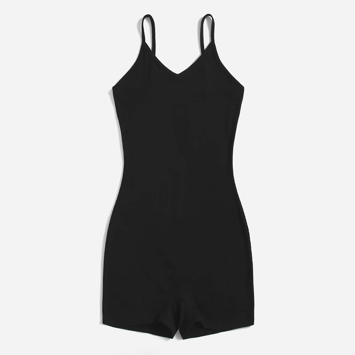 

Solid Cami Romper, Black