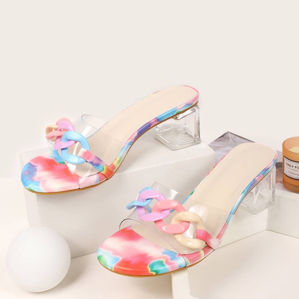 

Clear Tie Dye Pattern Chunky Mules, Multicolor