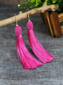 TopHanqi 1 Pair Bohemian Style Fringed Vintage Element Earrings, Suitable For Women For Daily, Work, Performance, Street Style - Hot Pink - View 1