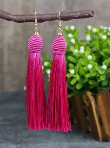 TopHanqi 1 Pair Bohemian Style Fringed Vintage Element Earrings, Suitable For Women For Daily, Work, Performance, Street Style - Hot Pink - View 2