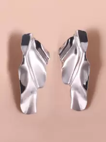 1 对不对称金属耳环 - 銀色 - 查看 1