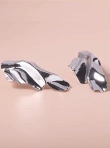 1 对不对称金属耳环 - 銀色 - 查看 2