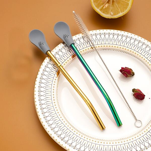 

2pcs Straw & 1pc Brush & 1pc Bag, Multicolor