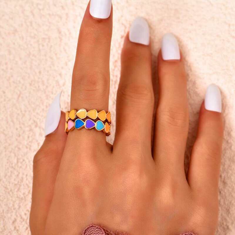 

2pcs Heart Ring, Multicolor
