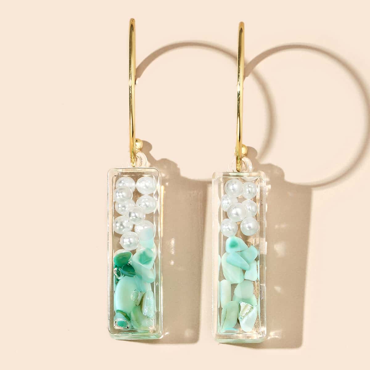 

Faux Pearl Decor Geo Charm Earrings, Multicolor