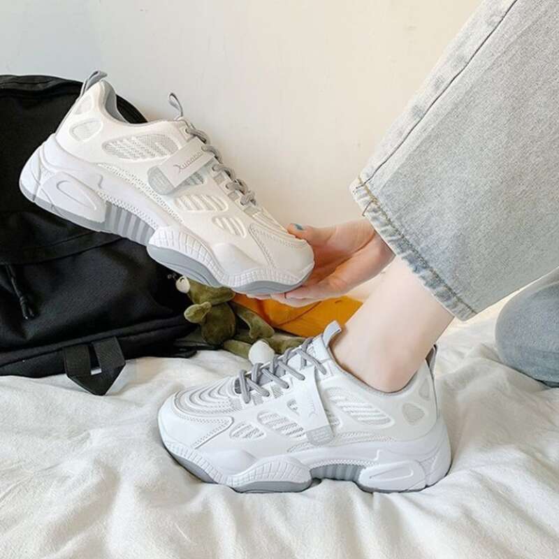 

Two Tone Lace Up Front Sneakers, White