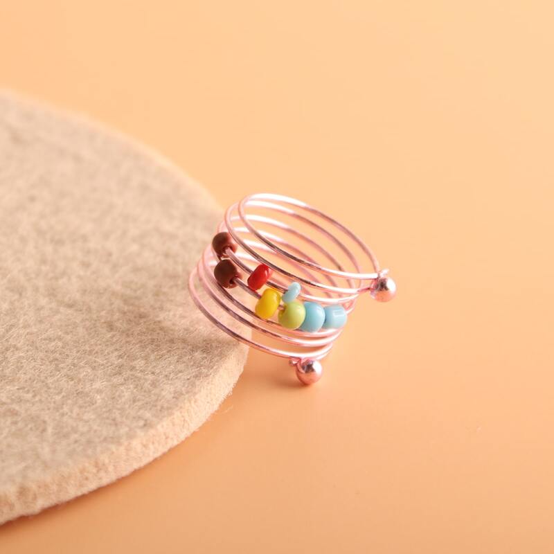 

1pc Bead Decor Ring, Pink