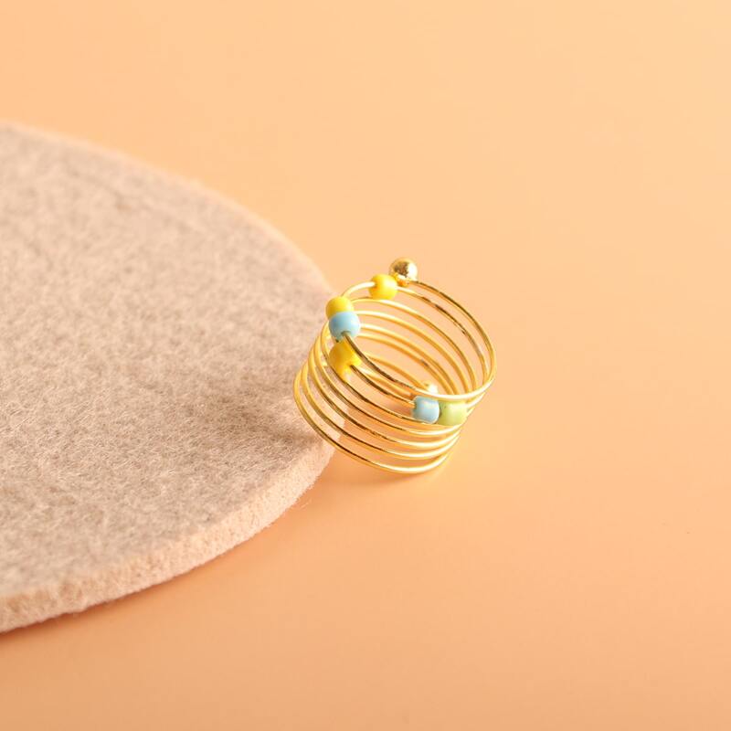 

1pc Bead Decor Ring, Yellow