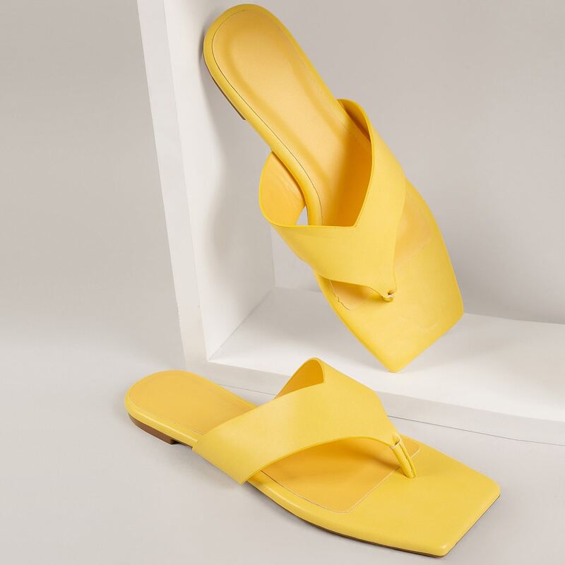 

Faux Leather Toe-Thong Flip Flops, Yellow