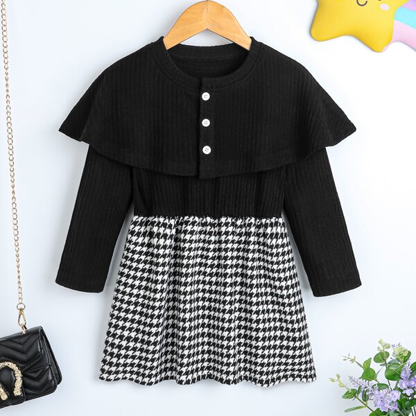 

Toddler Girls Houndstooth Print Dress & Button Front Crop Top, Black and white