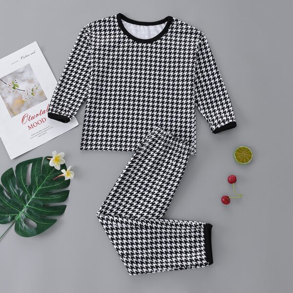 

Toddler Girls Houndstooth Print Top & Pants, Black and white