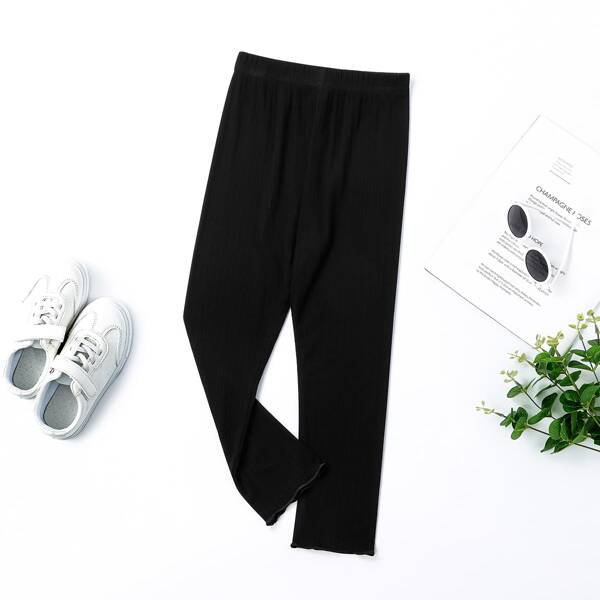 

Toddler Girls Lettuce Trim Solid Leggings, Black