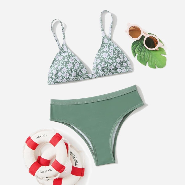 

Girls Floral Bikini Swimsuit, Green