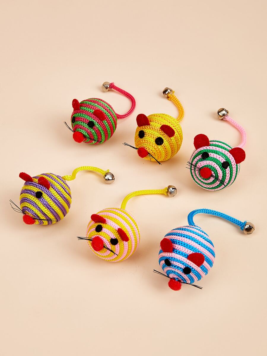 2pcs Random Color Pet Cat Nylon Rope Mouse Teaser Toy With Bell, Interactive Kitten Toys, Suitable For Cats, Entertain And Exercise