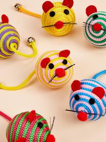 2pcs Random Color Pet Cat Nylon Rope Mouse Teaser Toy With Bell, Interactive Kitten Toys, Suitable For Cats, Entertain And Exercise