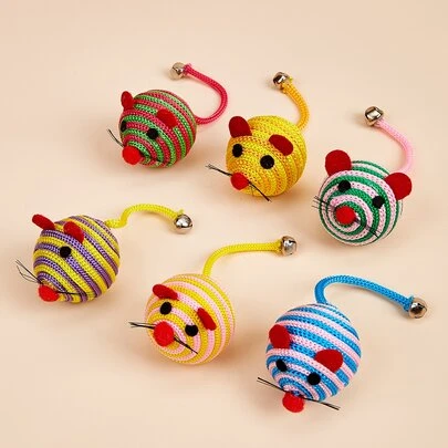 2pcs Random Color Pet Cat Nylon Rope Mouse Teaser Toy With Bell, Interactive Kitten Toys, Suitable For Cats, Entertain And Exercise